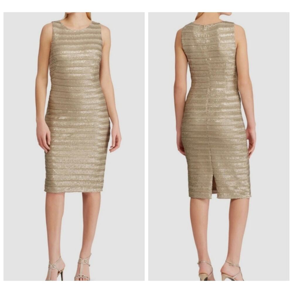 Lauren Ralph Lauren Torrine Striped Gold Sequin Sleeveless Sheath Dress Size 6